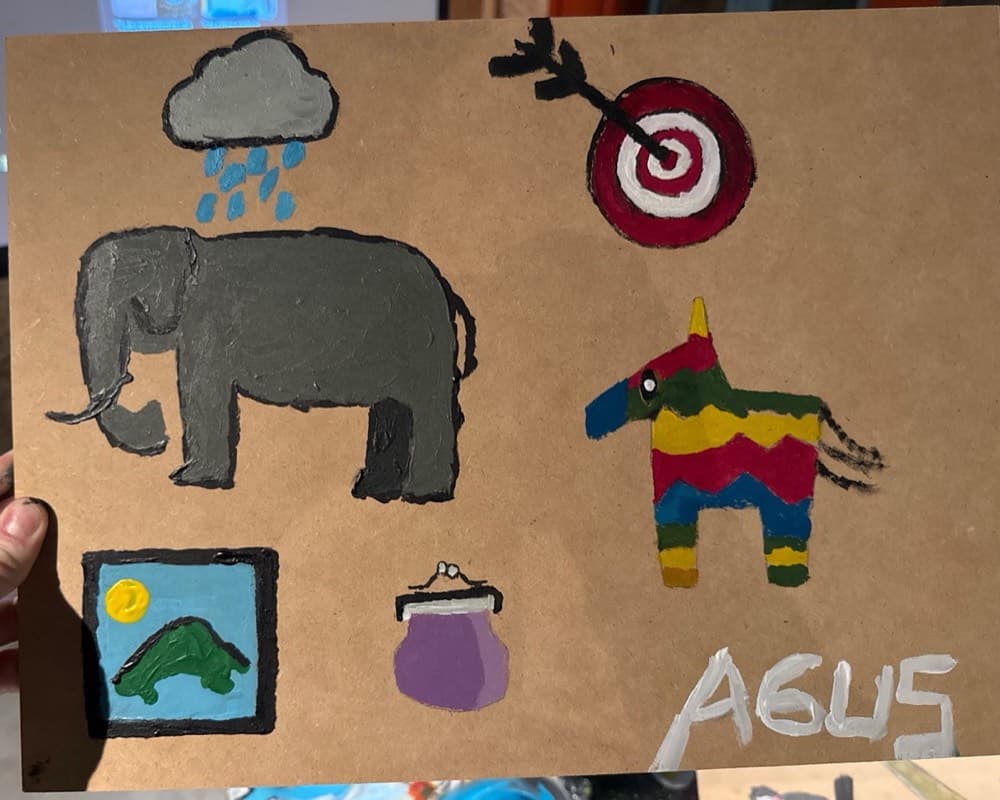 Obra con elefante, diana y piñata